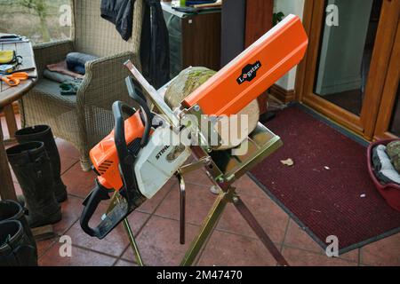 Primo montaggio del nuovo cavallo da taglio LOGSTAR dalla Grantley Saw Mill. Foto Stock