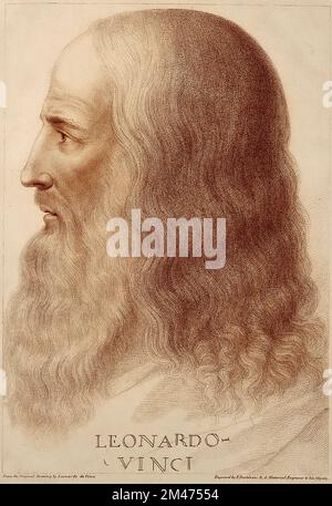 Leonardo da Vinci - Ritratto di Leonardo da Vinci. Incisione a pioli di F. Bartolozzi, 1795 dal disegno originale bby Leonardo da Vinci Foto Stock