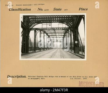 Ohio-West Virginia Toll Bridge su un ramo del fiume Ohio negli Stati Uniti Route 40 a Bridgeport, Ohio. Didascalia originale: J. K. Hillers. 1928. Stato: Ohio. Foto Stock