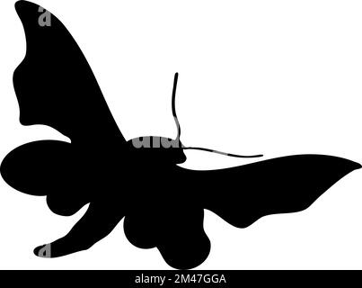 Silhouette di mooth. Dettaglio del primo piano della Moth. Icona di moth vettoriale su sfondo bianco. Illustrazione Vettoriale