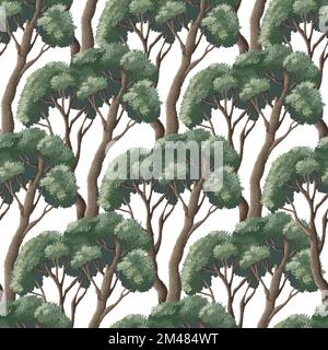 Ripetizione senza giunture con alberi. Stampa interna vettoriale. Illustrazione Vettoriale