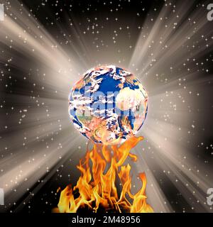 La terra desertificata brucia con il riscaldamento globale. Rendering 3D Foto Stock
