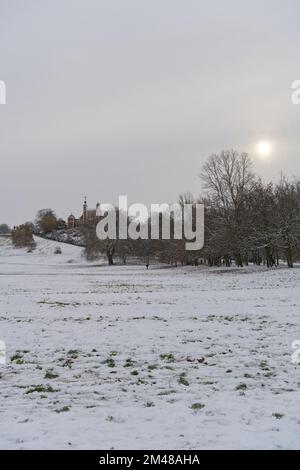 Osservatorio Greenwich Londra in Gran Bretagna in inverno coperto di neve Foto Stock