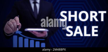 Cartello con la scritta Short sale. Parola scritta su Home che è offerto ad un prezzo che è inferiore all'importo dovuto Foto Stock
