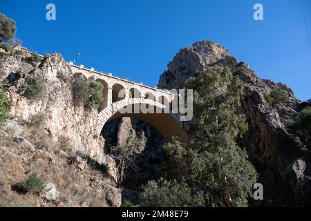 Un ponte visto da El Caminito del Rey utilizzato dai treni tra Malaga e Siviglia Foto Stock