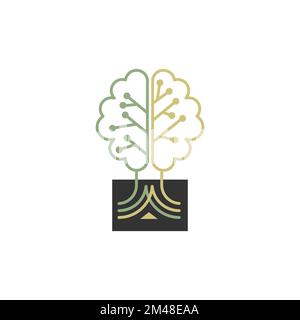 Illustrazione Brain Think idea with tree Logo design vector template.EPS 10 Illustrazione Vettoriale