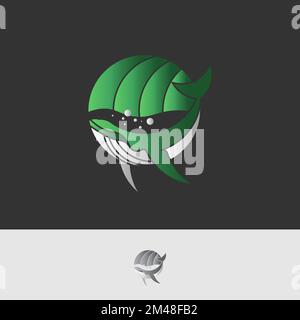 Impressionante illustrazione del logo balena blu, balena blu in design logo mare.EPS 10 Illustrazione Vettoriale