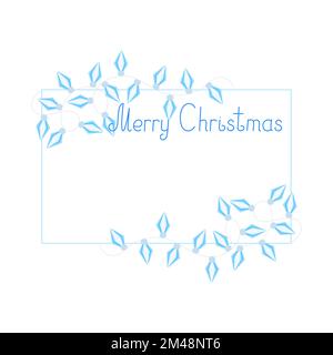 Allegro Natale saluto cornice rettangolare cornice festivo banner con lampadine luce decorazione ghirlanda vettoriale illustrazione, festa celebrazione semplice decorazione cartone animato per biglietti d'auguri, poster Illustrazione Vettoriale