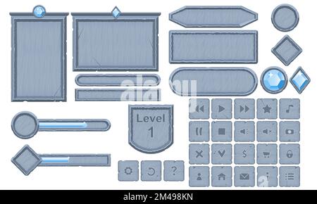 Set di cornici per il gioco Stone UI Illustrazione Vettoriale