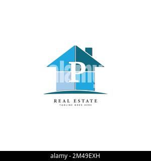 P lettera Real Estate Logo, modello di forma di casa vettoriale per la proprietà immagine di business iniziare con Alphabet P. Illustrazione Vettoriale
