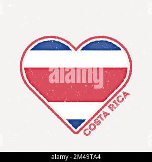 Distintivo della bandiera del cuore della Costa Rica. Logo Costa Rica con texture grunge. Bandiera del paese a forma di cuore. Illustrazione vettoriale. Illustrazione Vettoriale