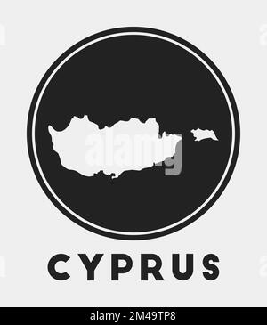 Cipro icona. Logo rotondo con mappa del paese e titolo. Distintivo Cipro elegante con mappa. Illustrazione vettoriale. Illustrazione Vettoriale