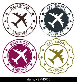 Aeroporto di Baltimora. Logo dell'aeroporto di Baltimora. Timbri piatti nella tavolozza dei colori dei materiali. Illustrazione vettoriale. Illustrazione Vettoriale