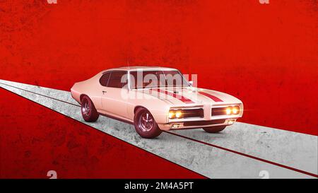 Poster auto vintage retro. Illustrazione grungy Style 3D Foto Stock