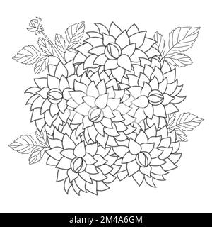 dahlia illustrazione floreale con tratto a matita in doodle disegno d'arte di colorazione pagina disegno Illustrazione Vettoriale