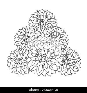 dahlia illustrazione floreale con tratto a matita in doodle disegno d'arte di colorazione pagina disegno Illustrazione Vettoriale