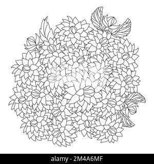 dahlia illustrazione floreale con tratto a matita in doodle disegno d'arte di colorazione pagina disegno Illustrazione Vettoriale