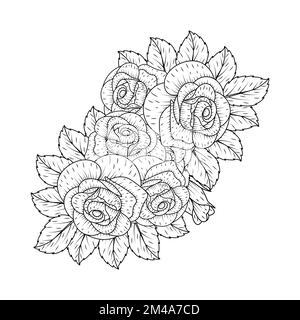 SketchyBouquet disegnato con rose. Disegno per libro da colorare antistress  per adulti in stile zen-groviglio Immagine e Vettoriale - Alamy