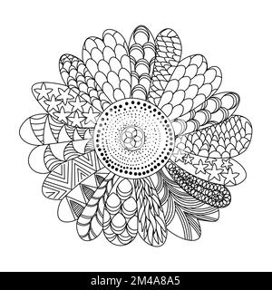 girasole di pagina da colorare zentangle con disegno decorativo di fondo fiore Illustrazione Vettoriale
