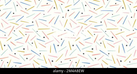 Banner del modello di sfondo del vettore astratto. Struttura del bordo ripetitiva senza cuciture di linee e punti disegnati a mano in modo casuale. Illustrazione Vettoriale