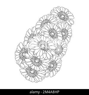 pagina da colorare con disegno daisy flower con disegno doodle art in grafica vettoriale dettagliata line art Illustrazione Vettoriale