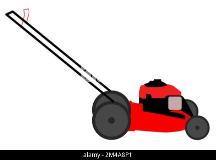 Icona della macchina rasaerba su sfondo bianco. cartello da giardinaggio tagliaerba. Simbolo del clipart di giardinaggio. stile piatto. Foto Stock