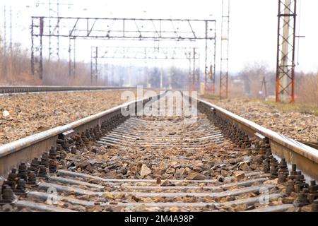 Ferrovia Ucraina in una giornata invernale nella città di Dnieper Foto Stock