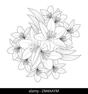 lily flower colorazione pagina libro illustrazione con vettore decorativo linea arte e lilium disegno fiore Illustrazione Vettoriale