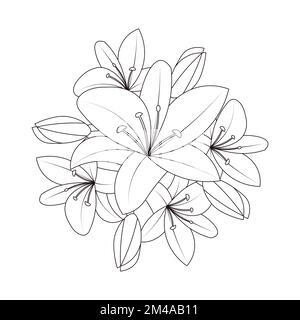 lily flower colorazione pagina libro illustrazione con vettore decorativo linea arte e lilium disegno fiore Illustrazione Vettoriale