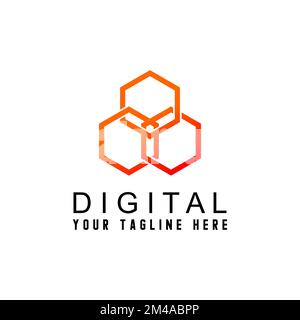 3 esagoni in CONNECT immagine grafica icona logo design astratto concetto stock vettoriale. Può essere utilizzato come simbolo relativo a 3D o motivo Illustrazione Vettoriale