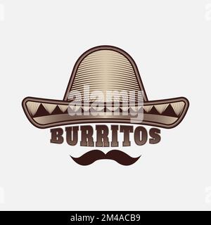 Berretto cowboy burritos Vector logo design Vintage. Illustrazione Vettoriale