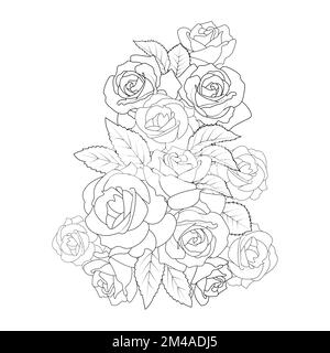 hibiscus flower coloring page illustration con linea art tratto di bianco e nero disegnato a mano Illustrazione Vettoriale