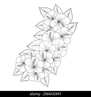 hibiscus flower coloring page illustration con linea art tratto di bianco e nero disegnato a mano Illustrazione Vettoriale