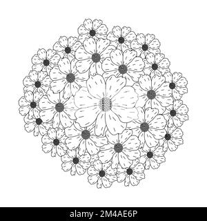 giardino cosmo fiore illustrazione colorazione pagina con petalo fioritura linea art design Illustrazione Vettoriale