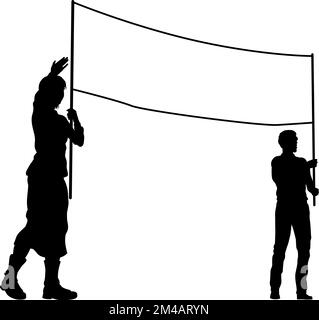 Banner Silhouette manifestanti al Rally Strike di marzo Illustrazione Vettoriale