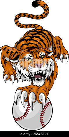 Tiger Baseball Ball Animal Sports Team Mascot Illustrazione Vettoriale