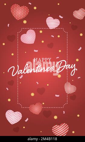buon poster di san valentino con cuori e confetti Illustrazione Vettoriale