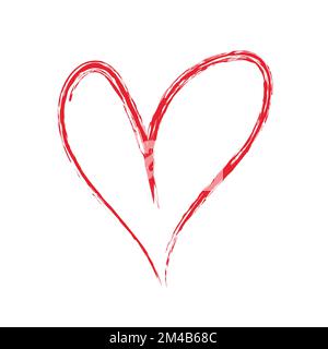 Vettore cardiaco funky brushstroke. Illustrazione della forma del cuore. Forma del cuore isolata rossa disegnata a mano. Illustrazione Vettoriale