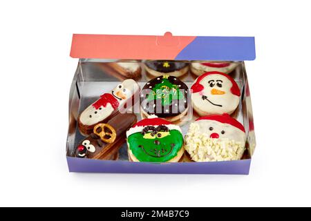 Sei tipi di donuts a tema di natale isolare Foto Stock