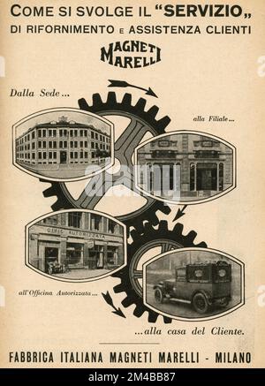 Annuncio di giornale d'epoca di Magneti Marelli, Italia 1920s Foto Stock