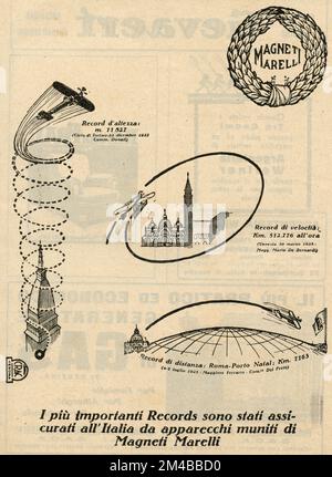Annuncio di giornale d'epoca di Magneti Marelli, Italia 1930s Foto Stock