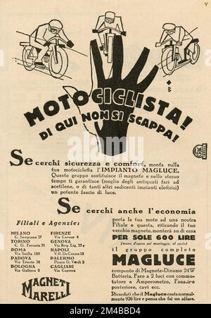 Annuncio di giornale d'epoca di Magneti Marelli, Italia 1930s Foto Stock