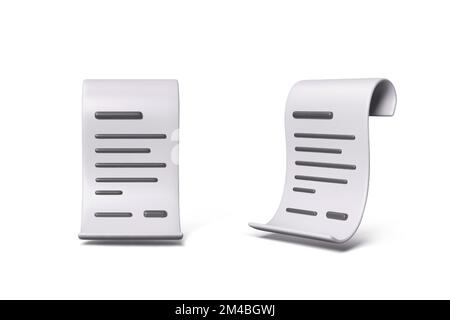 3D fattura finanziaria d'acquisto. Assegno di pagamento cartaceo. Moduli di ricevuta al momento del pagamento per il trasferimento all'acquirente o al cliente. Illustrazione vettoriale isolata su cui Illustrazione Vettoriale