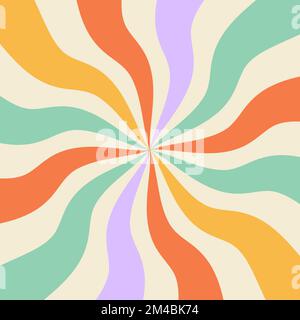 1970 modello trippy grovy astratto. Vortice ondulato stile anni '70. Hippie estetico fluido quadrato sfondo distorto. Fasci curvy psichedelici divergenti Illustrazione Vettoriale