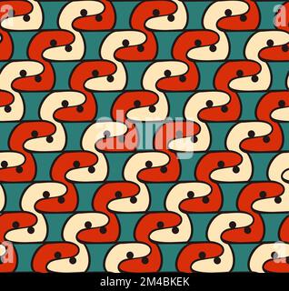 Abstract 1970 motivo geometrico senza cuciture vintage. Sfondo retrò con linee curvilinee grovose. 60s, 70s strisce estetiche ondulate. Forme grafiche morbide vecto Illustrazione Vettoriale