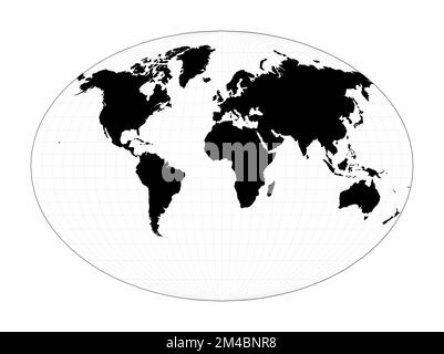 Forma del mondo. Fahey proiezione pseudocilindrica. Pianifica la mappa geografica del mondo con le linee di graticlue. Illustrazione vettoriale. Illustrazione Vettoriale