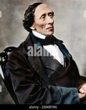 Portrait de l'ecrivain et poete danois Hans Christian Andersen (1805-1875). foto colorié ultérieuement Foto Stock