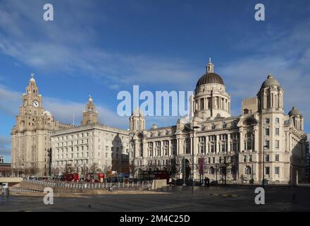 The Three Graces on Liverpool Warefront Foto Stock