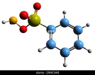 3D immagine della benzensolfonamide formula scheletrica - struttura chimica molecolare dell'ammide dell'acido benzensolfonico isolata su sfondo bianco Foto Stock