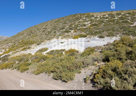 Paesaggio con dune e aree sabbiose a Paso Vergara - attraversando il confine dal Cile all'Argentina durante il viaggio in Sud America Foto Stock
